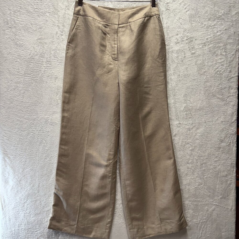 Calvin Klein Whitney Linen Wide Leg Pants Womens 12‎ Beige Cottage Core Coastal